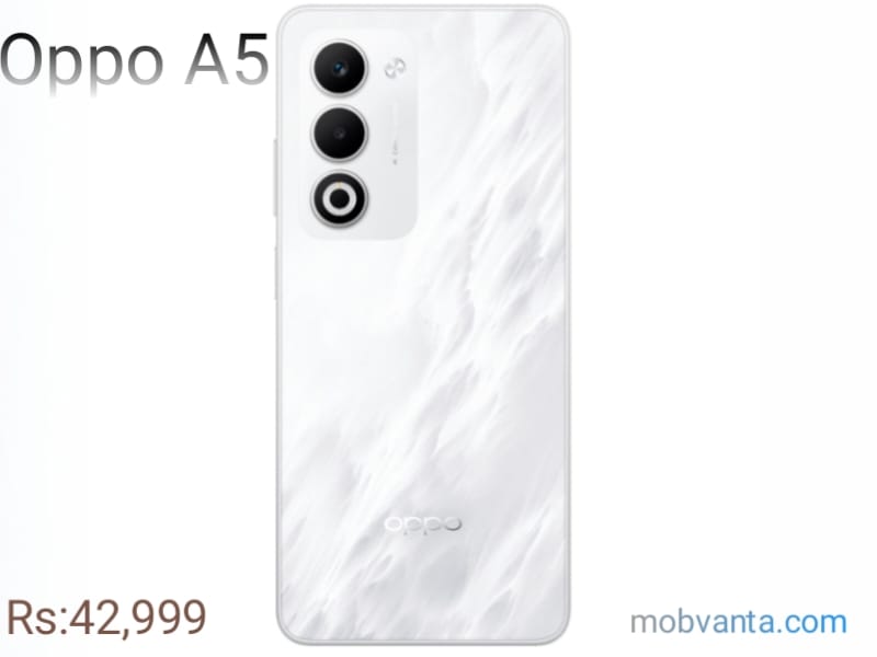 Oppo A5 2026 White Pearl smartphone front and back view
