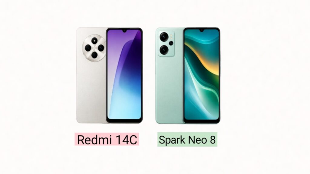 Redmi 14C vs Sparx Neo 8 comparison showing front and back design