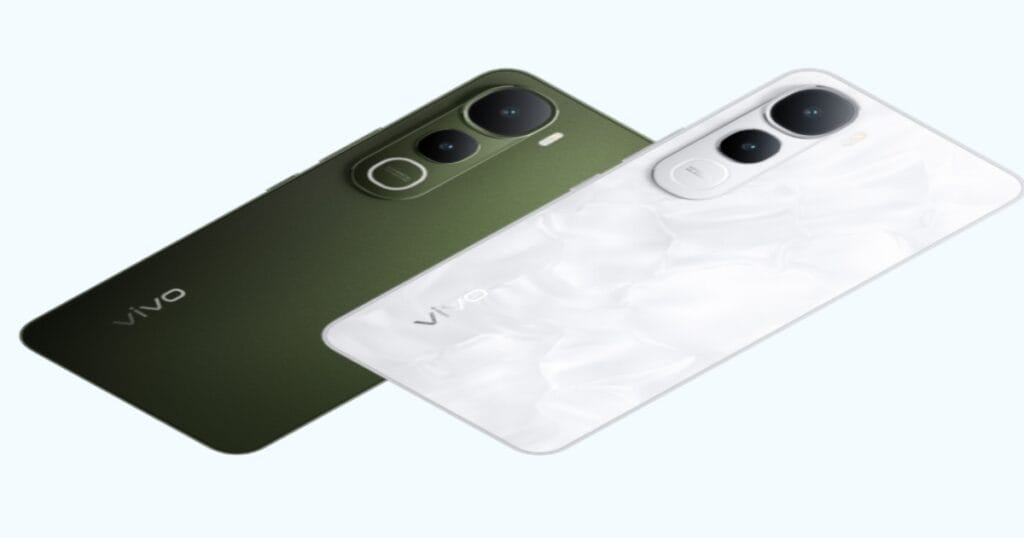 Vivo Y400 Pearl White and Dynamic Green back view