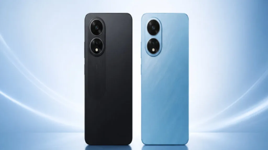 Oppo A18 vs iTel P65 comparison Pakistan 2026 - Black and Blue smartphones back view