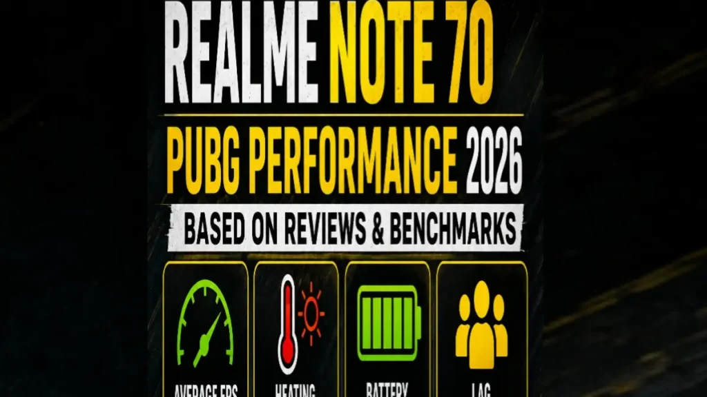 Realme Note 70 PUBG Performance 2026 based on reviews and benchmarks - Average FPS, Heating, Battery and Lag data
