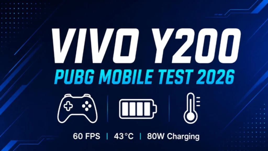 Vivo Y200 PUBG Mobile gaming performance test 2026 showing 60 FPS, 43 degrees temperature and 80W charging