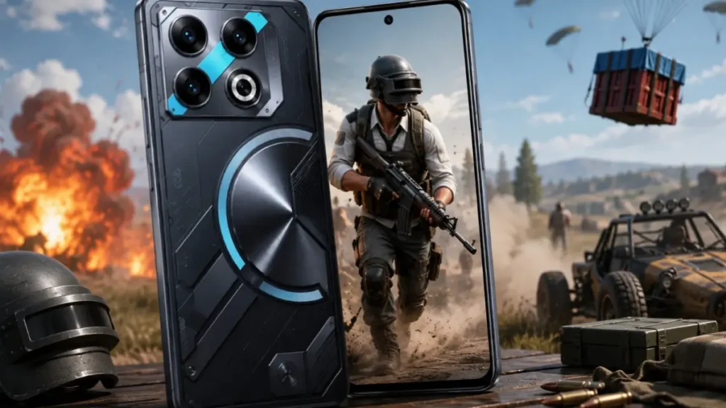 Infinix GT 20 Pro showing PUBG gameplay with smooth high FPS performance