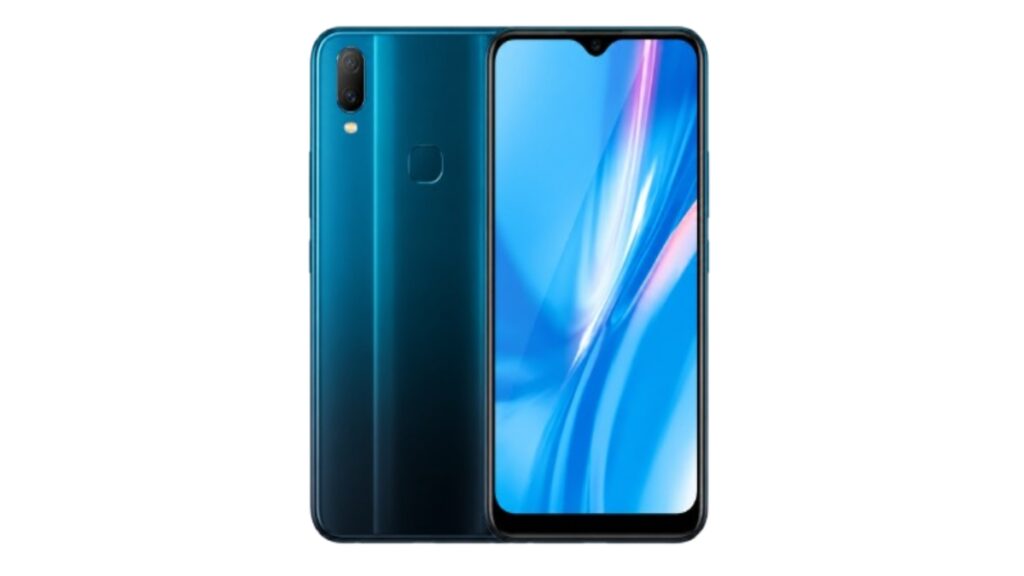 Vivo Y11 front and back view in blue color showing display and dual rear cameras