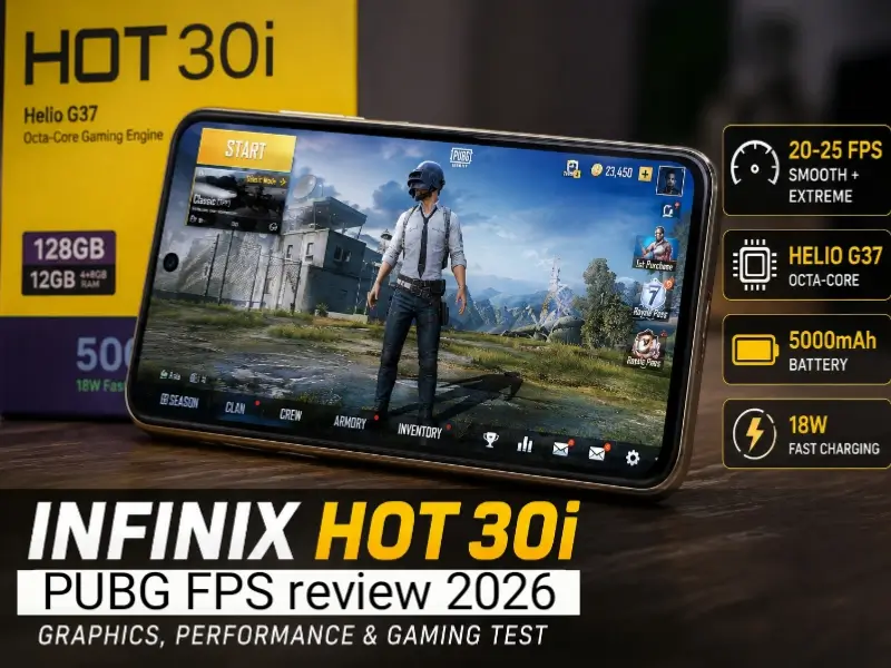Infinix Hot 30i PUBG FPS review 2026 with gaming performance