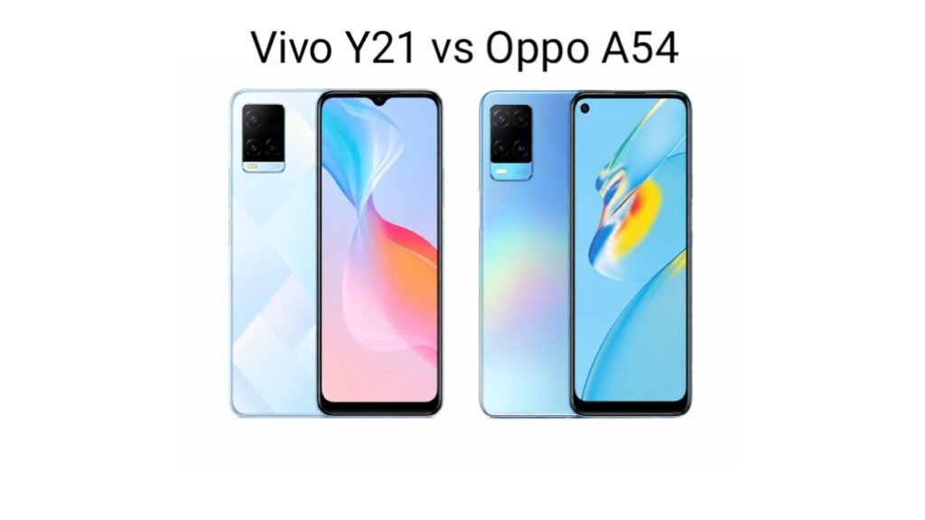 Oppo A54 vs Vivo Y21 comparison showing front and back design