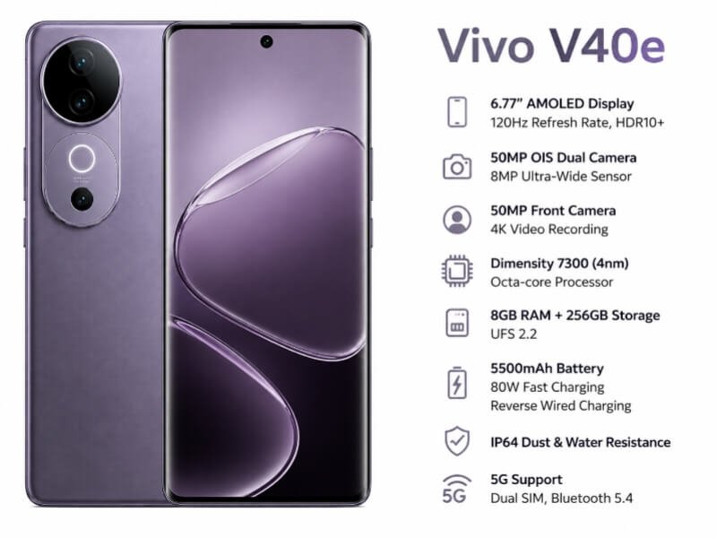 Vivo V40e smartphone with full specifications, price in Pakistan 2026 and USD price comparison