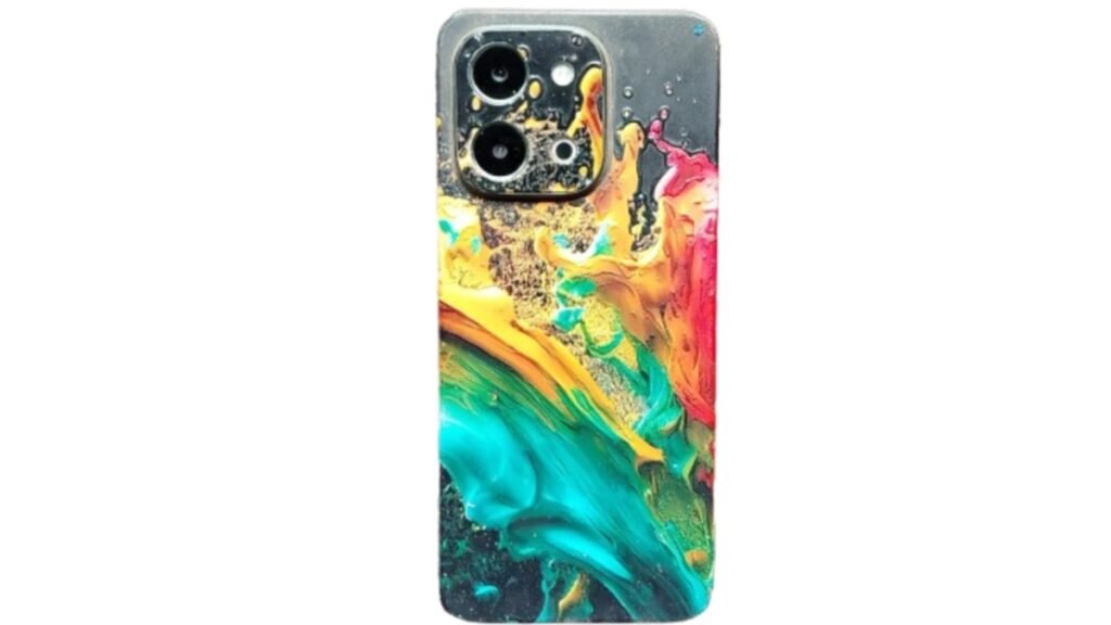 Vivo Y28 smartphone back view with colorful paint splash design cover and dual camera