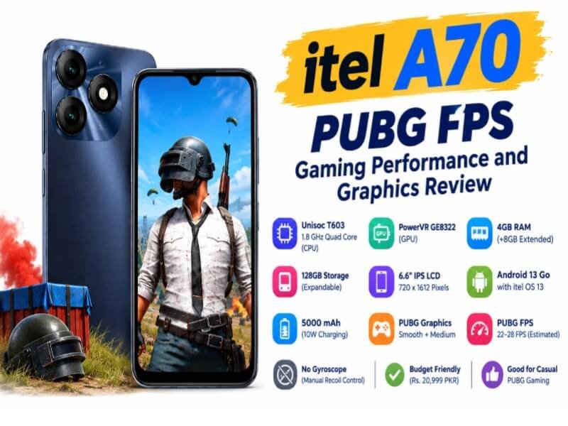 itel A70 PUBG FPS gaming performance and graphics review