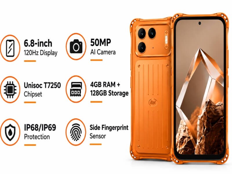 Itel Power 80 smartphone with 6.8-inch 120Hz display, 50MP camera, Unisoc T7250 chipset and IP68 IP69 protection